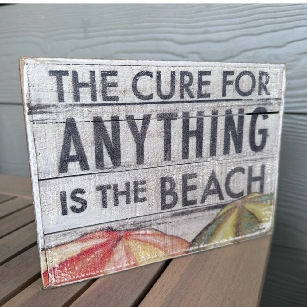 The Cure For Anything Is The Beach Wood Block Sign Coastal Decor 8x6 Distressed